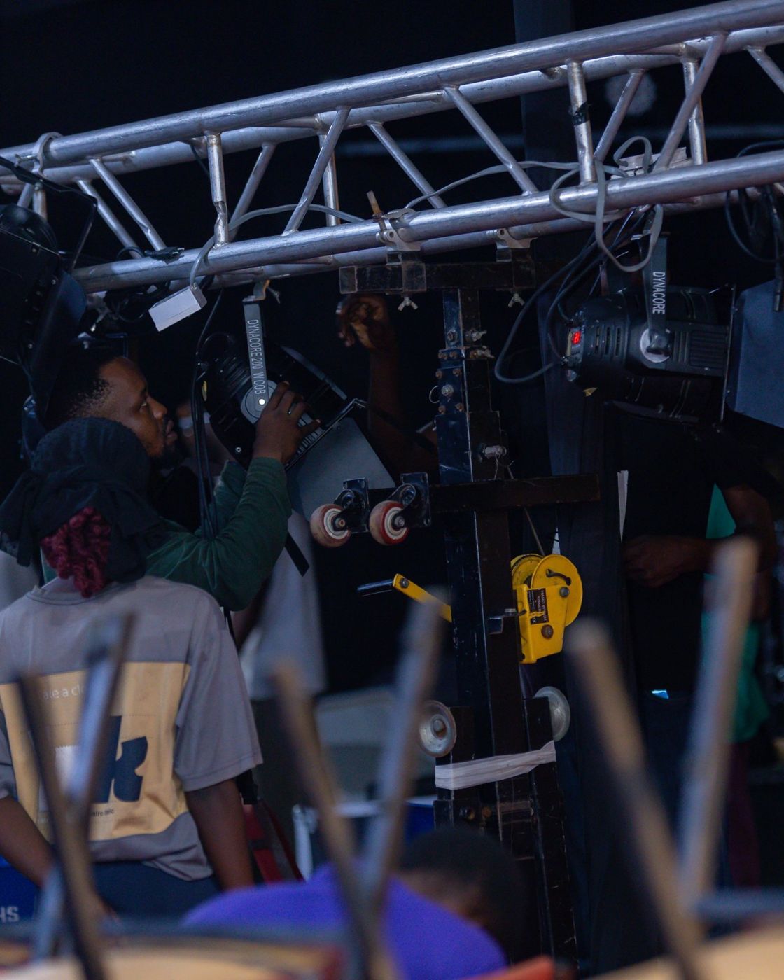 Ackled crew rigging lights