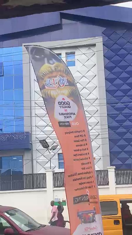 Feather flag banner on a Lagos street